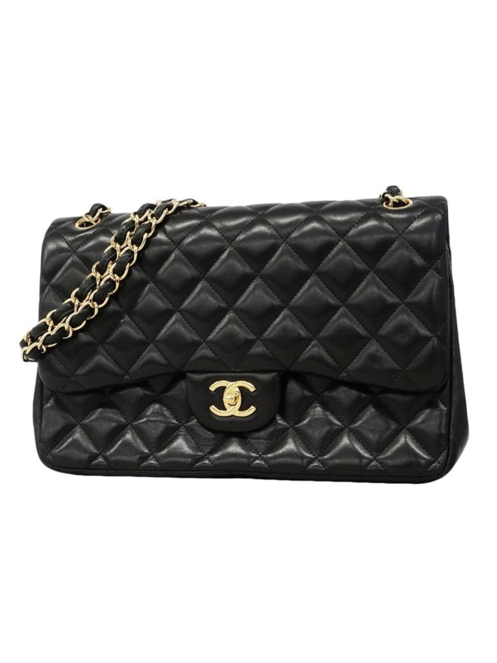 Chanel Shoulder Bag Maxi Quilted Lambskin Black Gold
